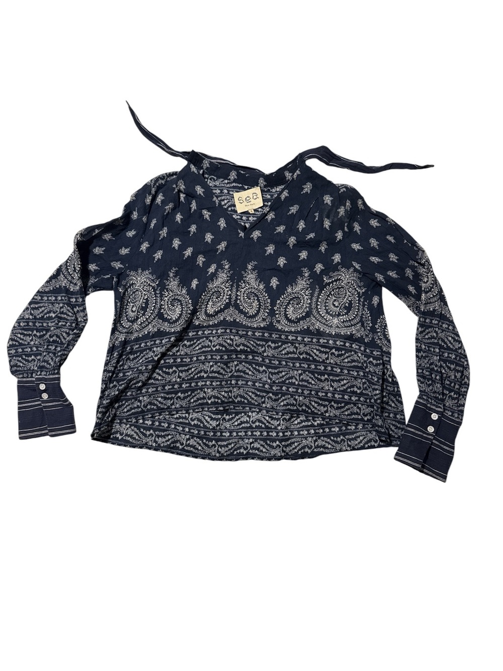 Sea New York- Navy Paisley Print  Tie-Neck Blouse